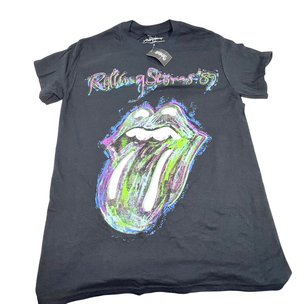 The Rolling Stones 1989 Steel Wheels Tour Graphic Tee Shirt Black NWT Small New